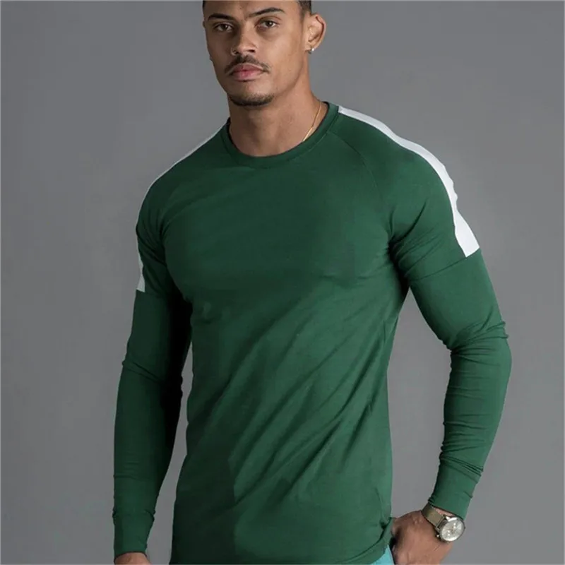 Yomeke Футболка мужская осень новая футболка с длинным рукавом и круглым вырезом Мужская брендовая одежда Модная хлопковая футболка для фитнеса Топы Одежда - Цвет: green 1