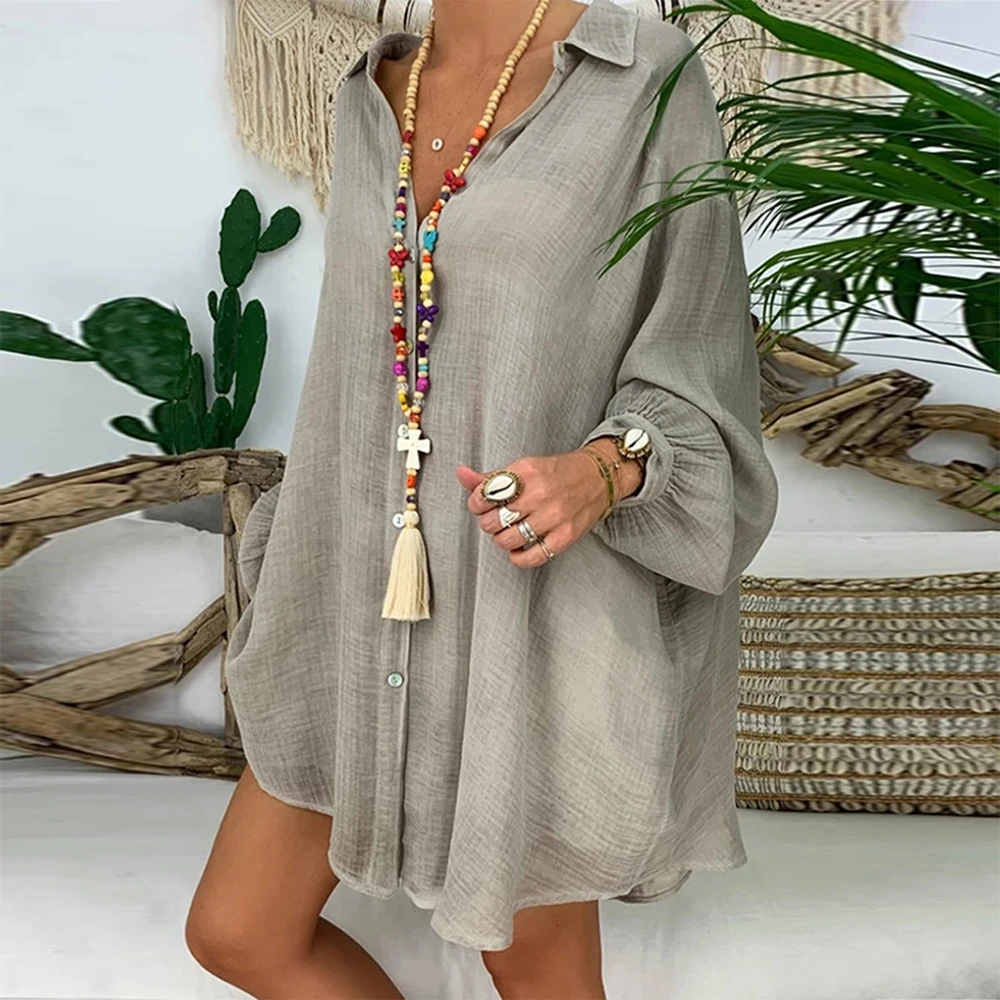 Solid Cotton Linen Tunic Summer Loose Button Shirts For Women Casual Turn-down Collar Long Sleeve Women Blouses Plus Size Tops Solid Cotton Linen Tunic Summer Loose Button Shirts For Women Casual Turn-down Collar Long Sleeve Women Blouses Plus Size Tops