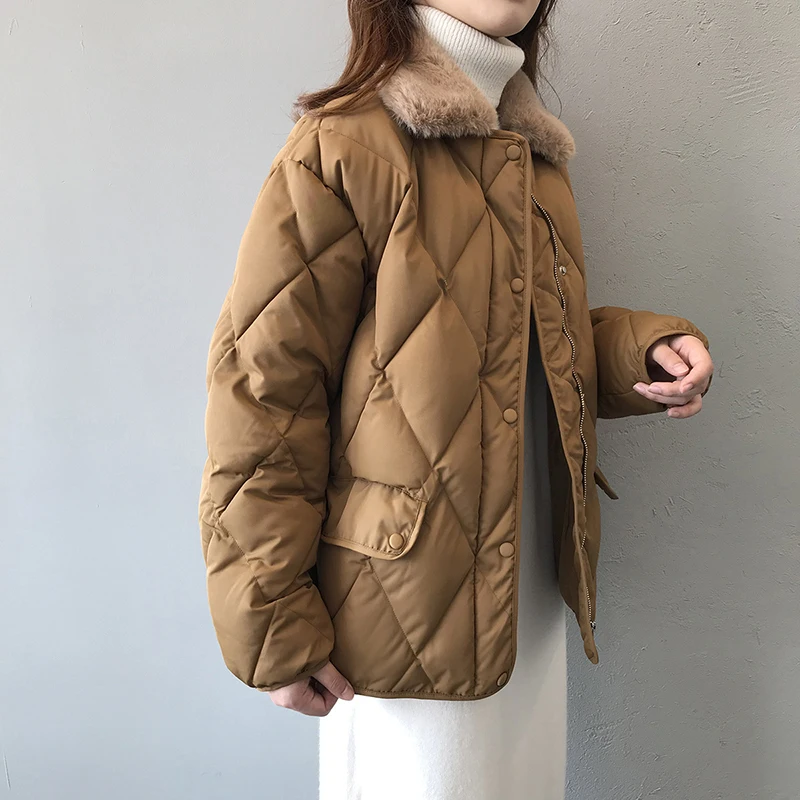 CamKemsey, теплое зимнее пальто с воротником из искусственного меха, женские повседневные однотонные клетчатые плотные пуховые хлопковые мягкие зимние куртки, пальто