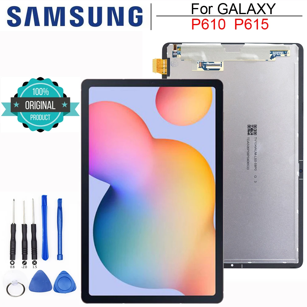 Original For Samsung Galaxy Tab S6 Lite 10.4 P610 P615 P615N P617 LCD Screen Display Touch Glass Digitizer Assembly Replacement