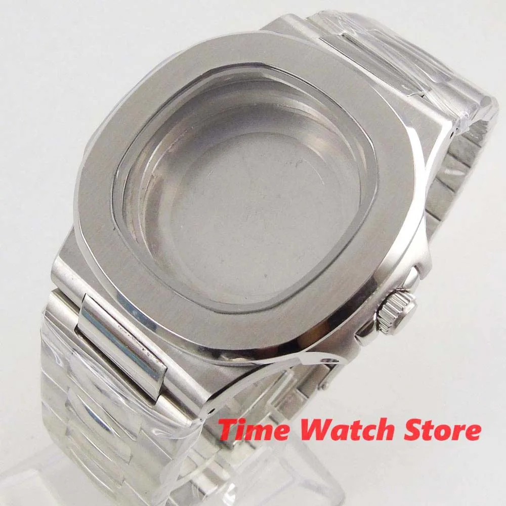 Caixa do Relógio de Vidro Quadrado com Pulseira Safira Inoxidável Case Ajuste Eta 2836 Miyota 8215 Movimento C162 40mm Men 316l Aço