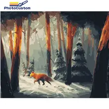 PhotoCustom DIY Oil Painting By Numbers Snow Fox Paint Canvas Coloring Picture By Number 40*50cm Painting Art Home Decor