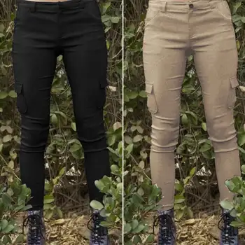 

2020 Fashion Lady Casual Long Trousers ZANZEA Women Elastic Pants Long Pantalones Femme Zipper Up Pockets Streetwear Plus Size