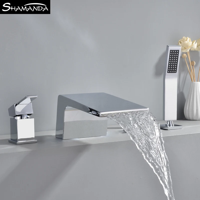 Смеситель для ванны из твердой латуни хромированный 4 шт. набор с водопадом