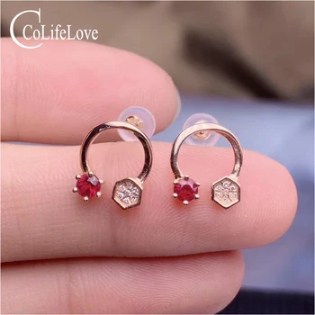 

CoLife Jewelry 100% Real 18K Rose Gold Ruby Earrings for Party 3mm Natural VS Ruby Gold Jewelry Birthday Gift for Wife