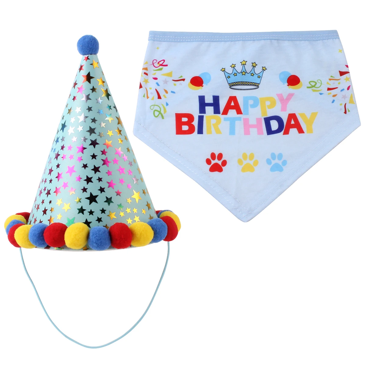 Dog Triangle Neckerchief& Cone Hat Set Polyester Cotton Fabric Dress Up Your Dog For The Upcoming Birthday Pet Accessories