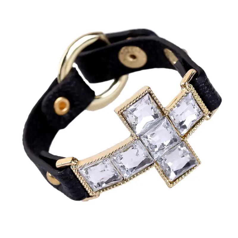 

2019 Fashion Women Men's Jewelry Classic Charm Genuine Leather Hand Bracelet Charm Zircon Cross Bracelets Bracelets