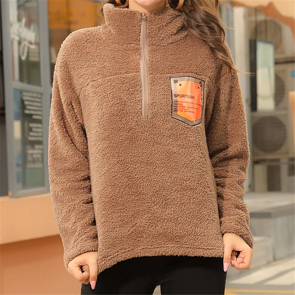 

Sweatshirt Women Half Zip Loose Blanket Hoodie Casual Daily Warm Fleece Female Tops