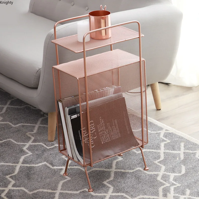High Quality Metal Storage Rack Bedside Magazine Book Shelf Floor Stand Bookcase Gold Pink Luxury Shelves Steel Wire L | Строительство