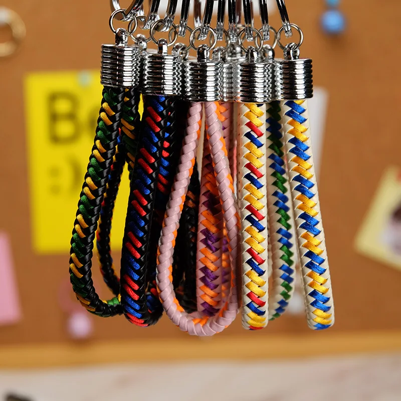 

Hand Made PU Leather Strap Key Chains Weave Rope Key Ring Car Keychains Woven Cord Key Chain Holder DIY Accessories