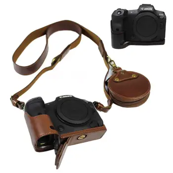 

Fashional Camera Bag half body base Case For Canon EOS R6 R5 PU Leather Protective Cover Shoulder strap With Battery Opening