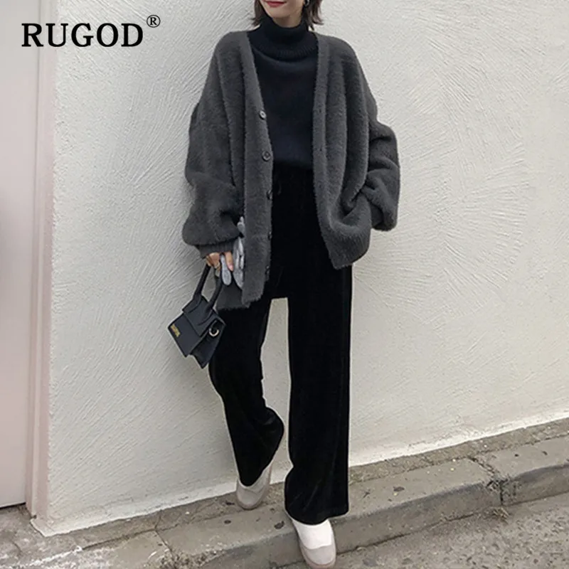 RUGOD Мода ins кашемировый кардиган женский корейский однобортный длинный рукав женское пальто Повседневная осень-зима теплый кардиган