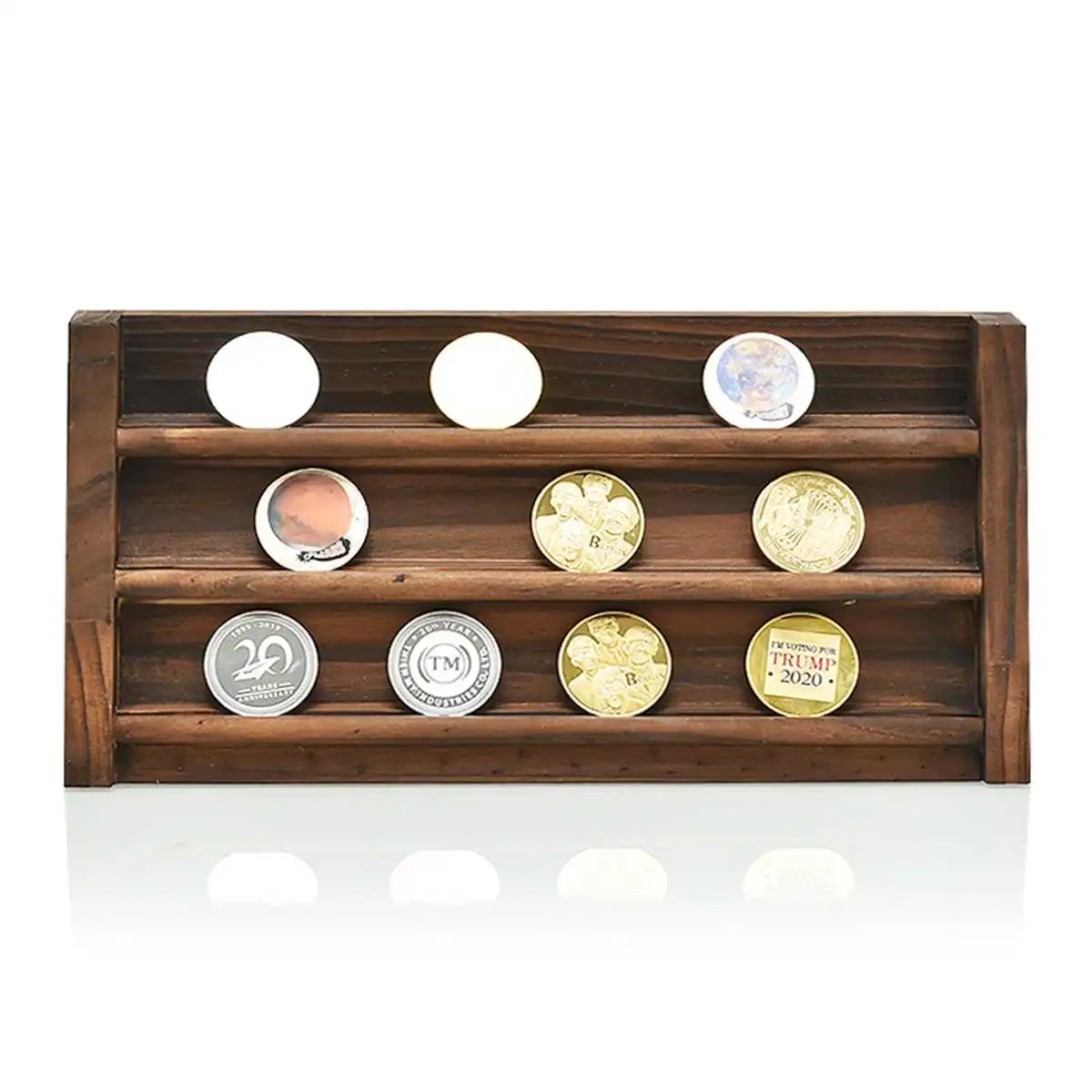2StylesCoinDisplayStandCoinCaseCollectorWoodenCoinStorage