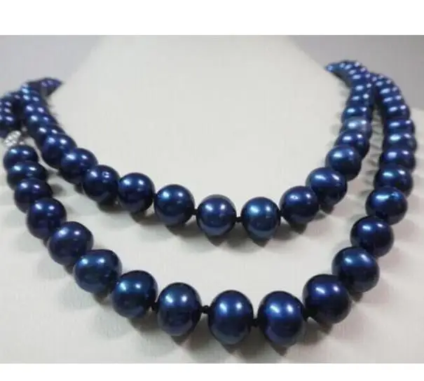 

10-11mm Round Tahitian Blue Pearl Necklace 38inch Beaded Necklaces 14k Gold Clasp
