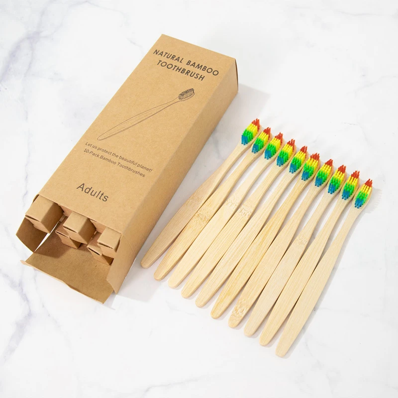 10PCS Toothbrush Natural Bamboo Eco-Friendly Oral Care Toothbrushes Soft Bristle Tooth Brush Set Bathroom Supplies | Дом и сад
