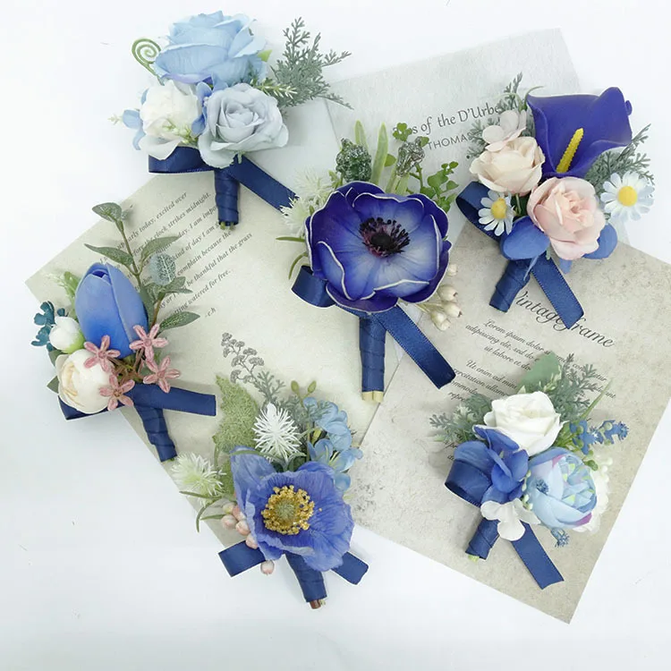 

Blue Calla Rose Artifical Wedding Accessories Marriage Boutonnieres Wedding Pins