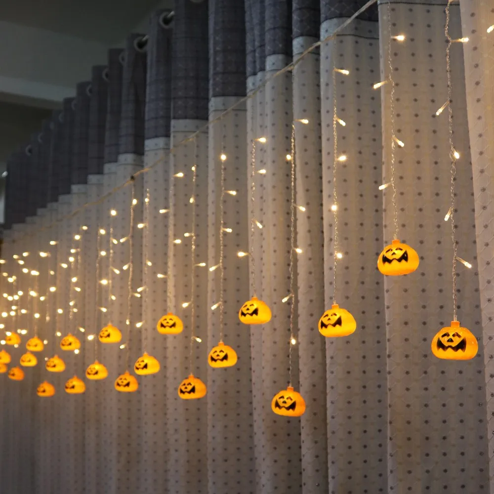 US $14.57 Halloween Pumpkin LED String Lights 35M 5M AC220V Orange Pumpkin Led Curtain String Lights For Christmas Garden Outdoors Decor