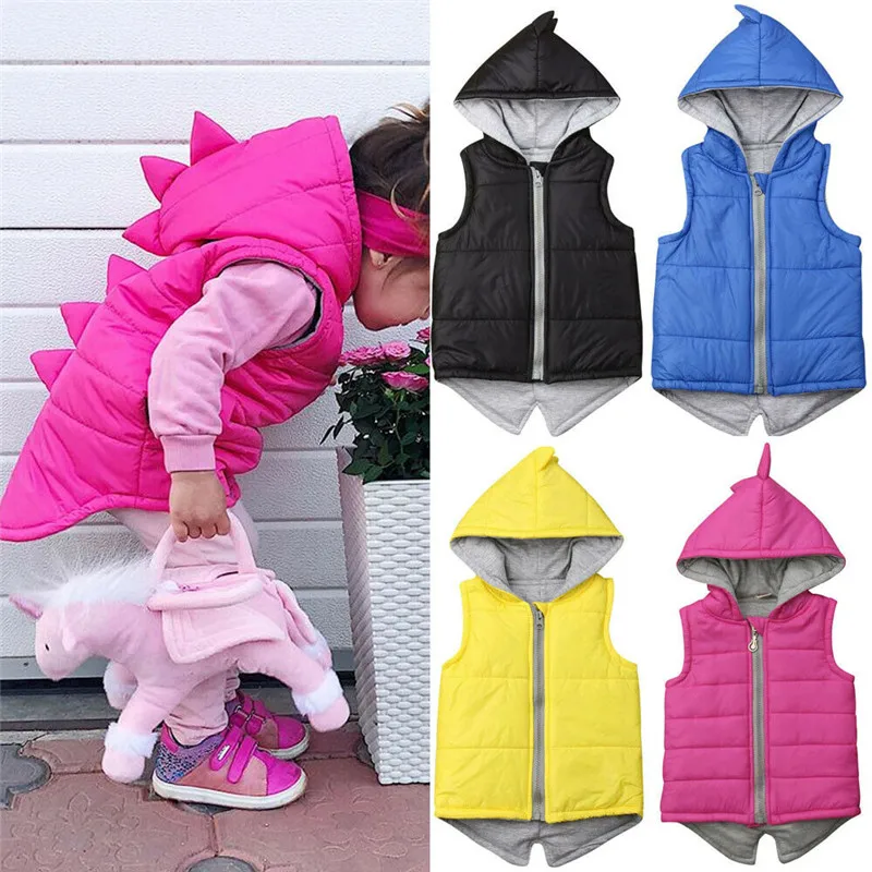 

Children Warm Vest for Girls Boys Kids Dinosaur Waistcoats Winter Autumn Spring Zipper Hooded Outwear Jacket Tops Clothing