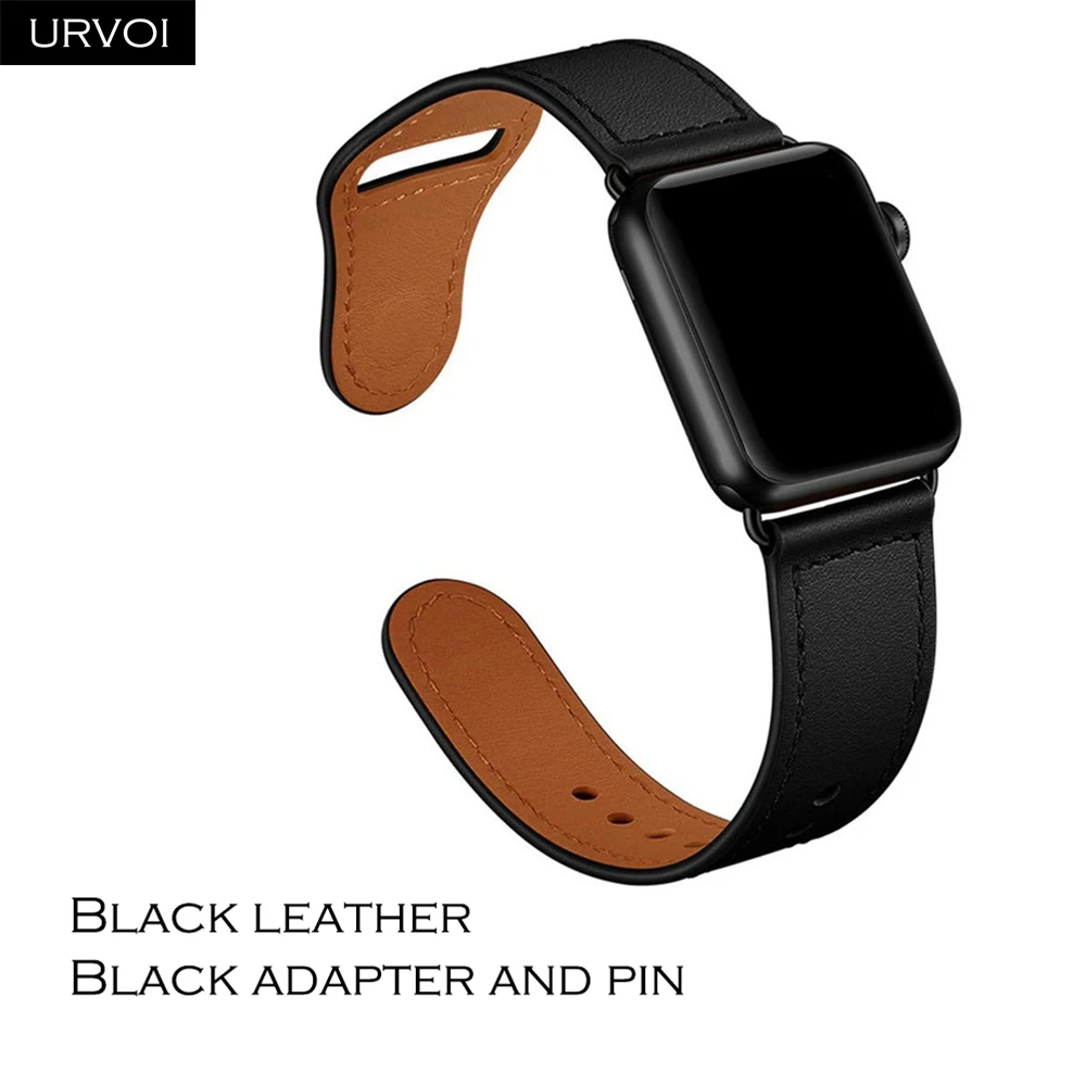 Black B URVOI band для apple watch серии 5/4 3, 2, 1, ремешок для наручных часов iWatch, большие размеры 40-44 мм спортивный ремешок из натуральной кожи Swift Pin& tuck ручной работы - Цвет ремешка: Black B
