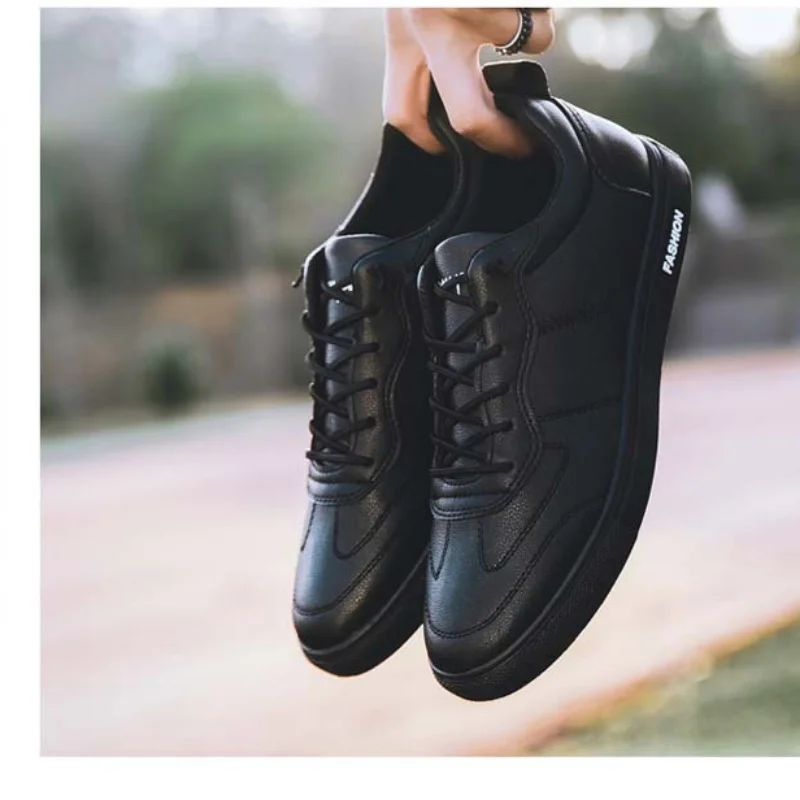 2021 Summer Autumn New Korean Style Men's Vulcanize Shoes Breathable Lace-up Shallow Flat PU Shoes Comfortable for Sport 2