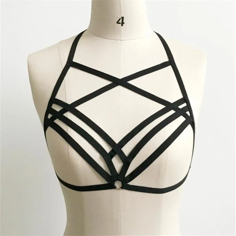 Hollow Out Sexy Underwear Elastic Bras For Women Cage Bra Strappy Halter Bra Bustier Top Bra Transparent Encaje Mujer 30OCT1402