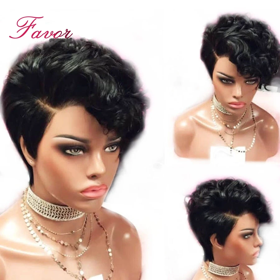 13x6 бразильский короткий парик для фронта шнурка Боб предварительно сорвал Pixie Cut Bob боковая часть человеческих волос парики для женщин Remy Bouncy парик из волнистых волос