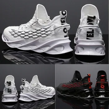 

men lightweight blade running shoes shockproof lack up breathable male sneakers height increase walking Gym shoes man