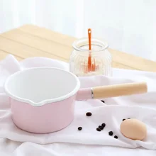 Японский фарфор Эмаль одна деревянная ручка мгновенная лапша утолщенная samll детская пищевая молочная суповая кастрюля сковорода стевпот розовый