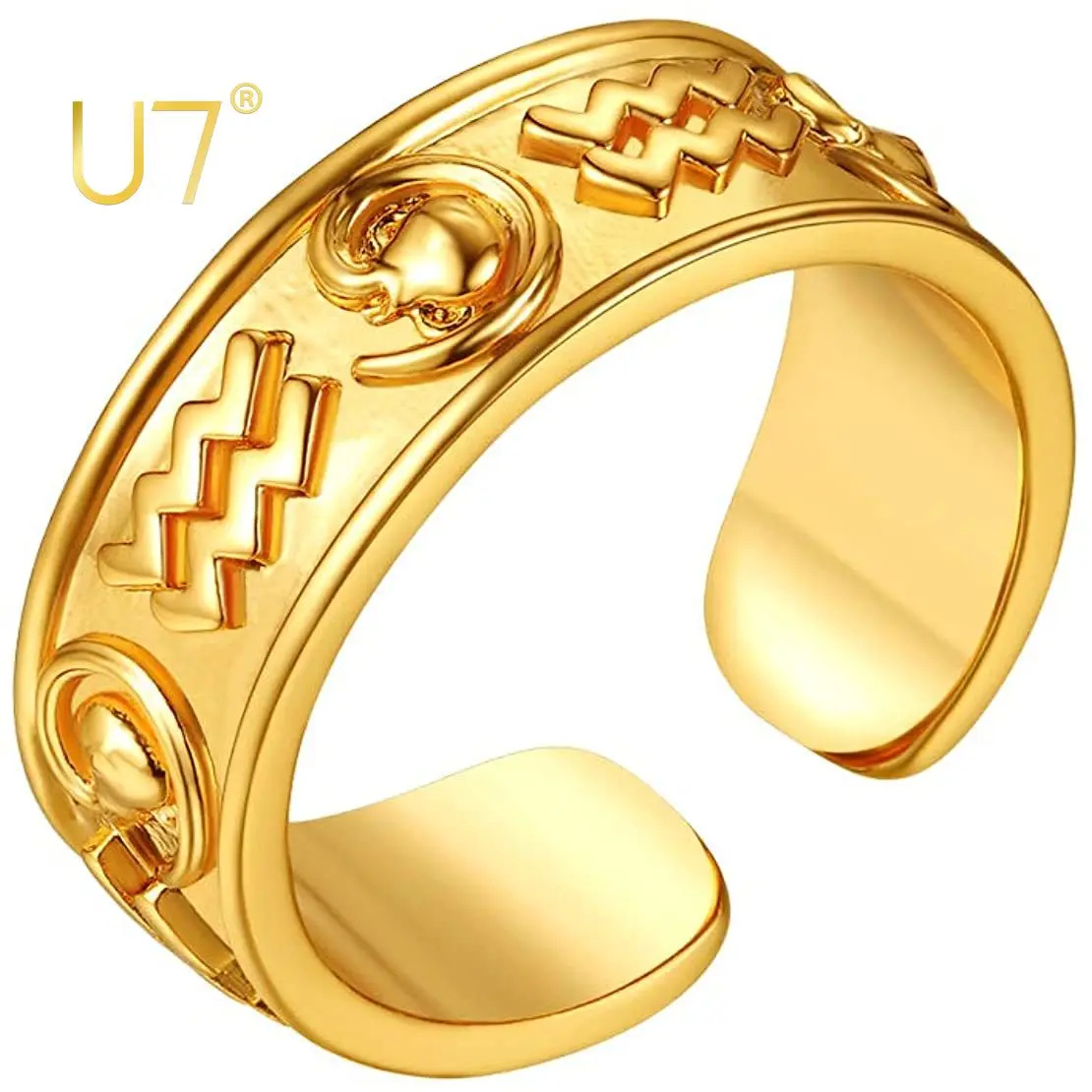 U7 Horoscope Zodiac Band Rings Constellation Astrology Adjustable Gold Ring for Women Girls | Украшения и аксессуары