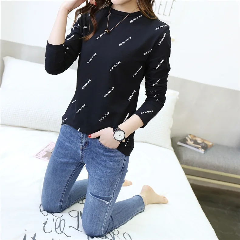 

2019 Spring Clothing New Style Korean-style Very Fairy of Tops Western Style Winter Lettered-Style Base Shirt Women's Long-Sleev