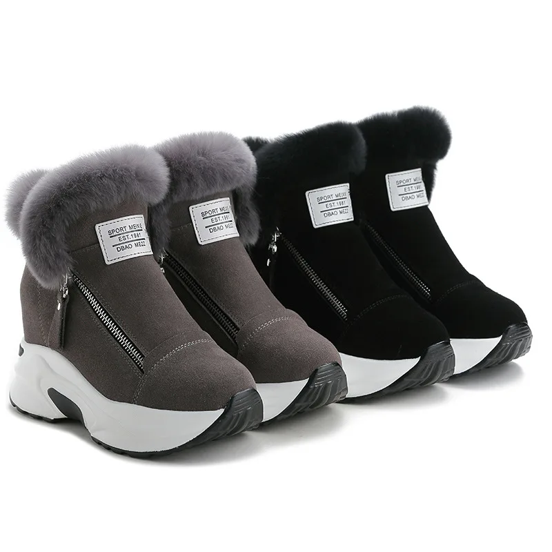 Tanie SWYIVY Chunky platforma trampki królik zimowe buty z futrem kobiety śniegowe buty kliny 2019 kobieta czarne dorywczo krótkie botki ciepłe