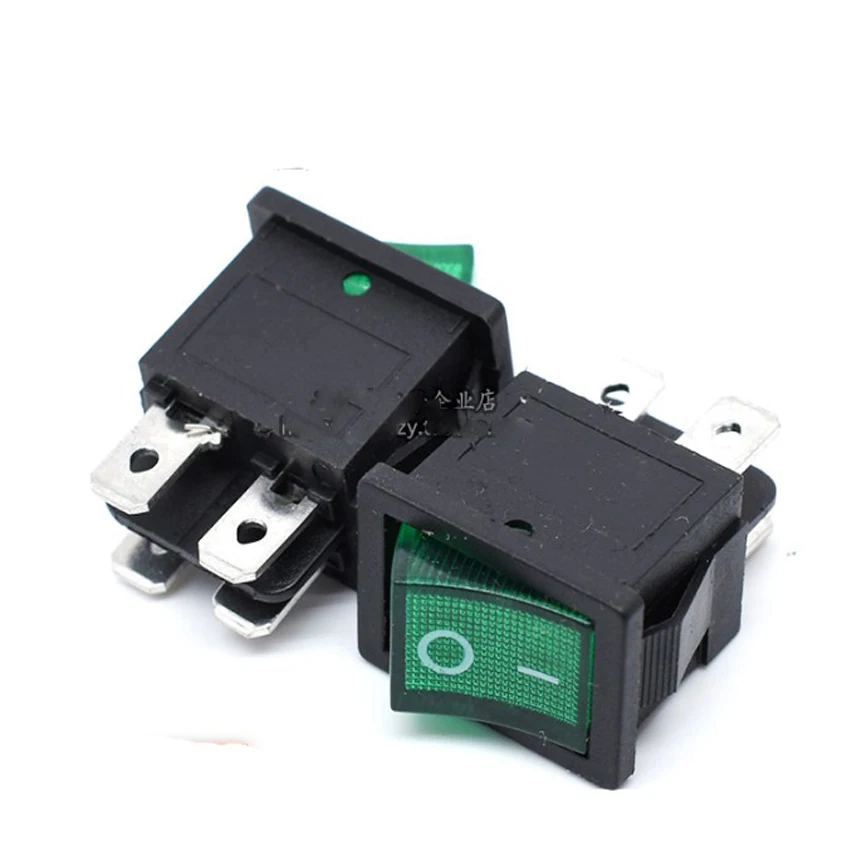KCD1 파워 로커 보트 스위치, 레드, 그린, 블랙, 4 핀, 4P, 6A, 250V, 21*15mm, 20 개/로트