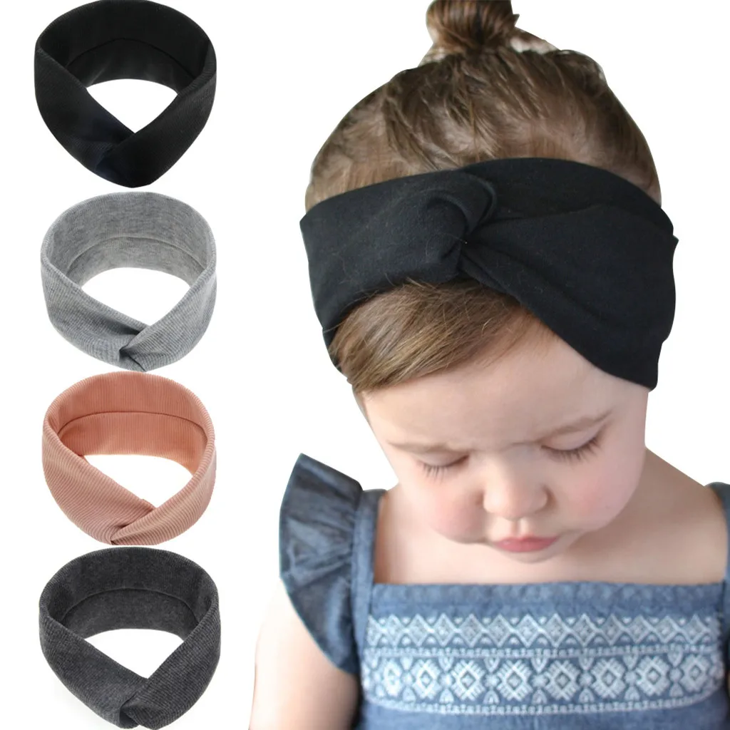 Детская повязка на голову, тюрбан для девочек, одноцветные, с узелком, головные уборы, для новорожденных, хлопок, бант, мягкие, теплые, аксессуары для волос, вечерние, подарок, реквизит для фотосессии