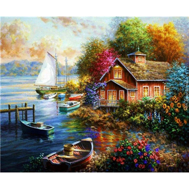 

5D DIY Diamond Embroidary Full Round Drill Mosaic Cross Stitch River Landscape 3D Diamond Painting kit Sticker Home Decor TY367