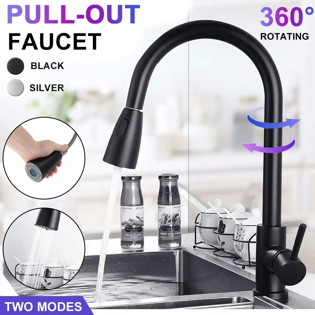 Liquidación Cocina extraíble grifo 360 rotación extraíble boquilla rociador fregadero grifos cocina fregadero chorro rociador cabeza mezclador para lavabo mmQKMOxneOY