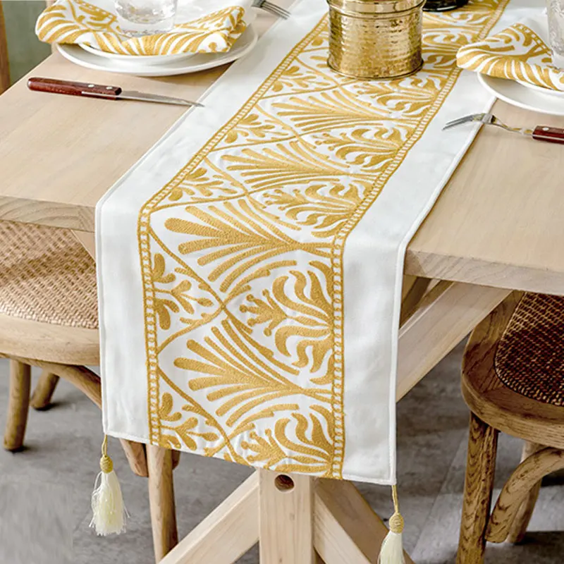 

Modern Simple Table Runner Three-dimensional Embroidery Tassel Table Runners Nordic Style Bed Runner Home TV Cabinet Cover Towel