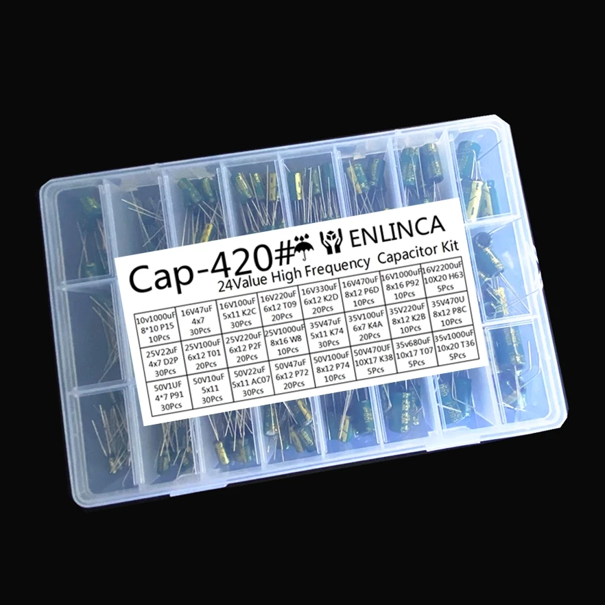 24Value capacitor kit 16V 25v 35V 50V 22uf 0.1uf 0.22uf 220uf 100uf 1000uf 2200uf 3300uf aluminum electrolytic capacitor 420pcs electrolytic capacitor aluminum capacitor aluminum electrolytic capacitor