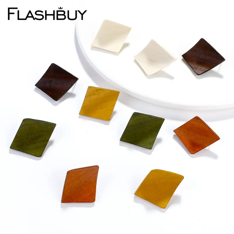 Flashbuy, серьги с ромбовидным узором из натурального дерева для женщин, Геометрические Квадратные трендовые серьги для девочек, модные ювелирные изделия