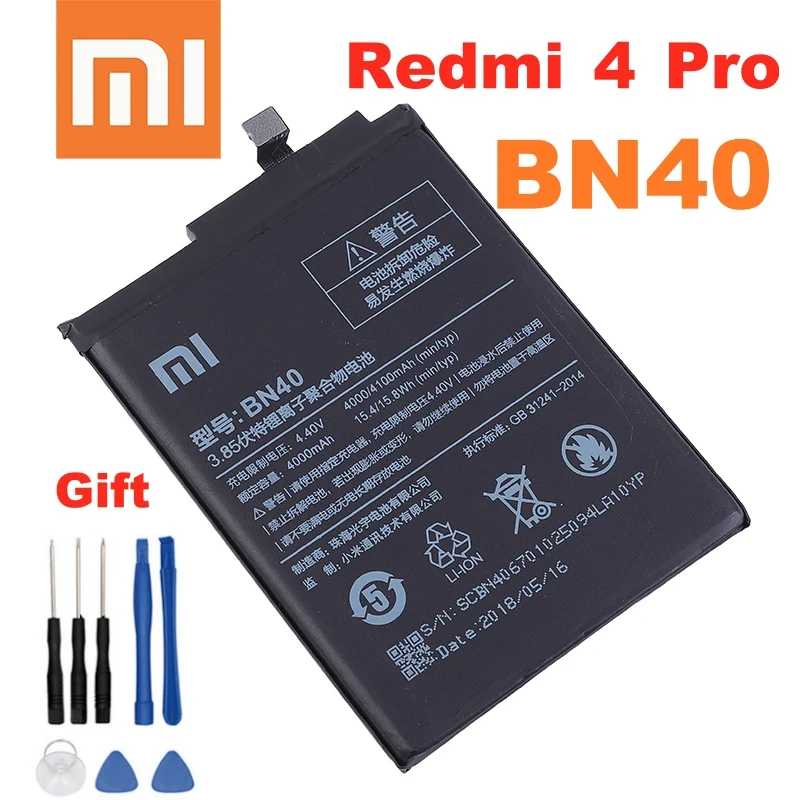 Аккумулятор Xiao Mi BN40 4100 мАч для Xiaomi Redmi 4 Pro Prime сменные батареи и инструменты телефона 3 Гб ОЗУ 32