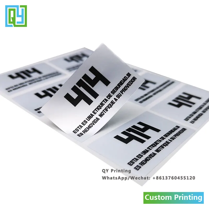 1000pcs 25x40mm 무료 배송 사용자 정의 로고 인쇄 실버 애완 동물 탬퍼 분명 Void 레이블 봉투 씰링 테이프 보안 스티커