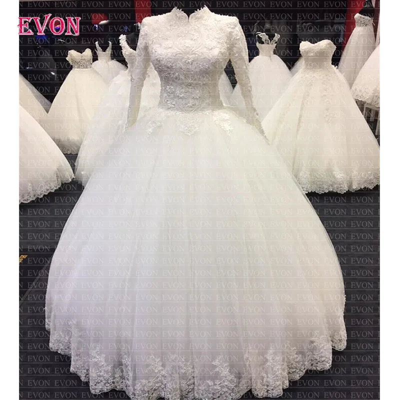 Мусульманское Vestido De Noiva Элегантный Высокий воротник с длинными рукавами