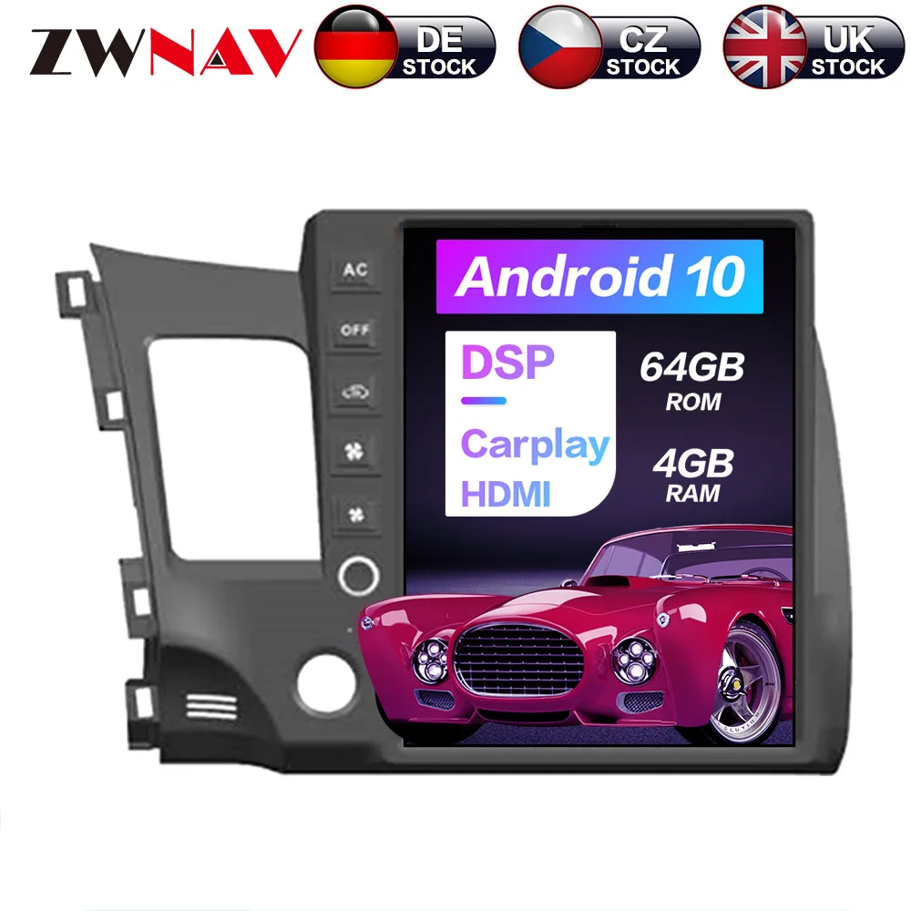 

Автомобильный радиоприемник с GPS-навигацией, Android 10, 12,1 дюйма, для Honda Civic 2008-2011, Автомобильное видео HD с вертикальным экраном, стерео, мультимедиа, DSP, Carplayer