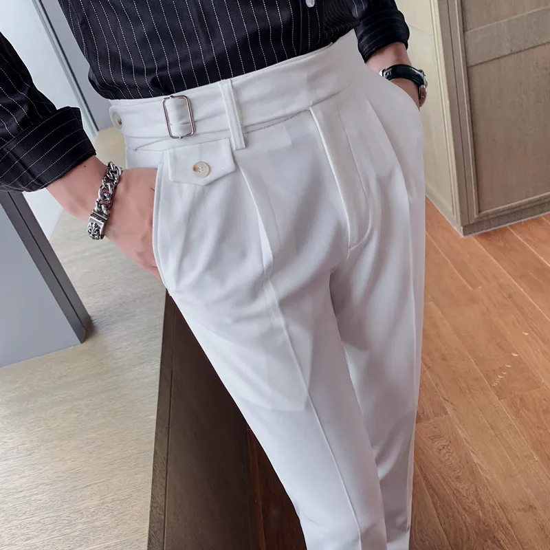 Dress Pants Men British High Waist Straight Pants Men Trousers