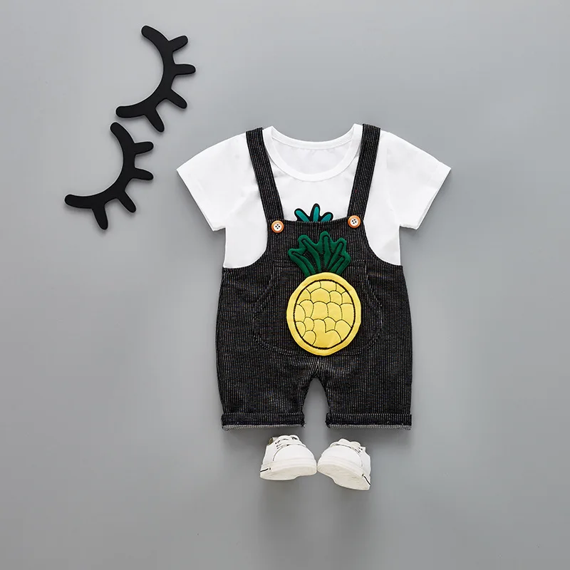 

Children 2019 Children Pineapple Camisole Set White Short Sleeved T-shirt Pure Cotton Vest Two-Piece Set