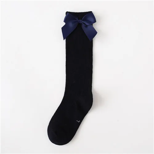 Solid Children Socks With Bows Cotton Baby Girls Socks Soft Toddlers Long Socks For Kids Princess Knee High Socks for Girls 2022 Navy Blue