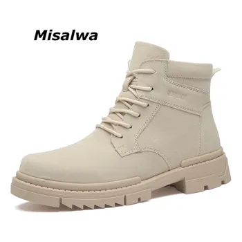 

Misalwa Men Desert Tactical Military Boots Handsome Sand Leather Ankle Short Boot Winter Height Increasing Combat Boots Big Size