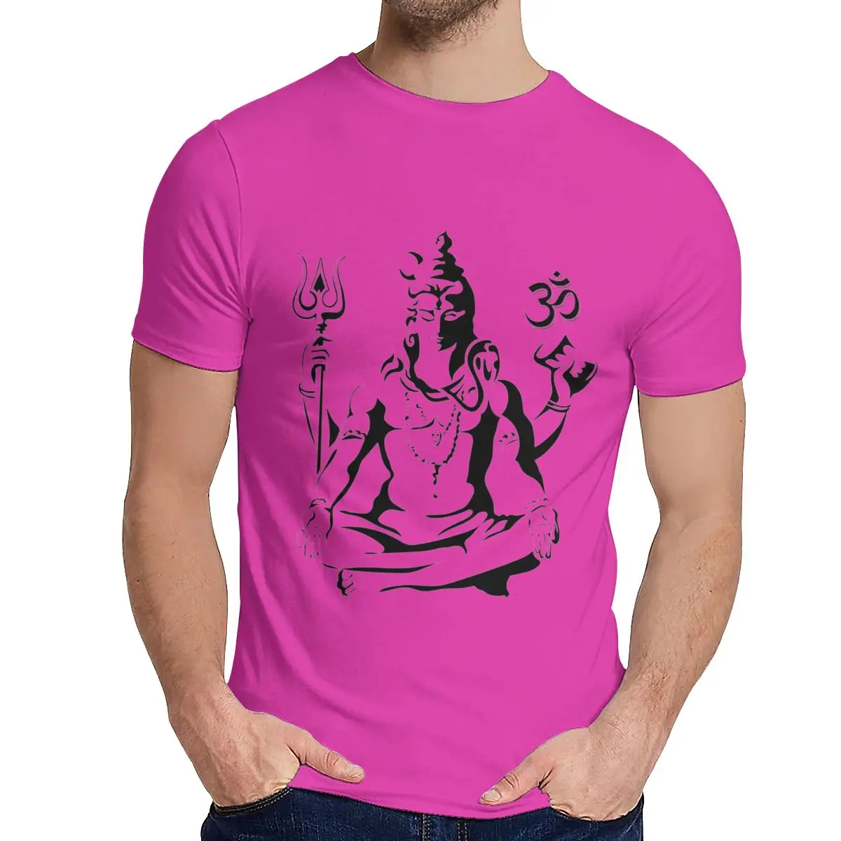 Фуксия Harajuku Lord Shiva Sketch Tee мужской пользовательский чистый хлопок футболка классический круглый вырез - Цвет: Фуксия