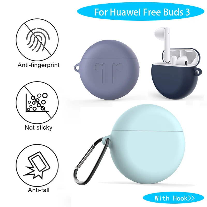 

Silicone Case for Huawei Freebuds 3 Headset Case Solid Color Wireless Bluetooth Earphone Protective Cover Accessories With Hook