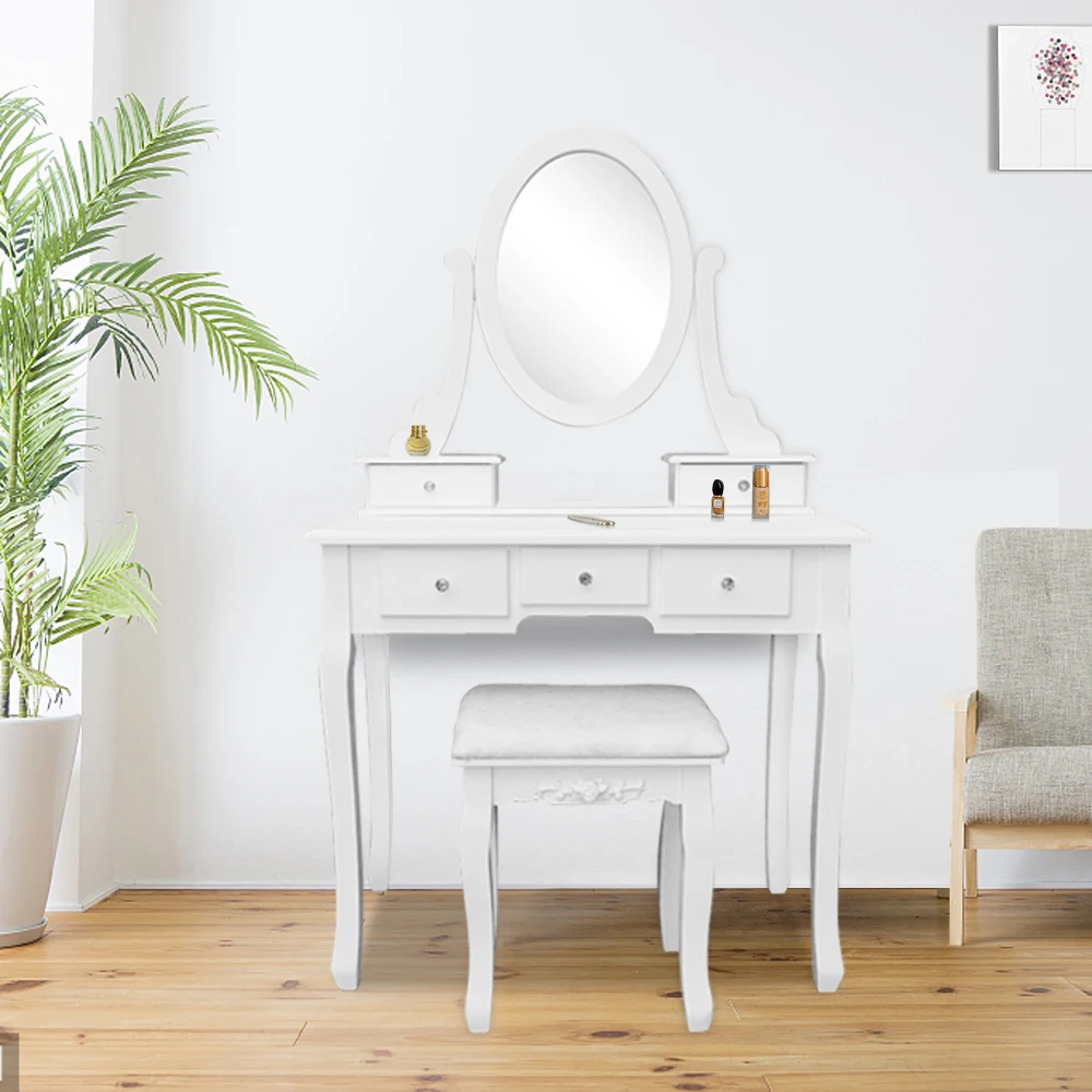 

360 Rotation Single Mirror 5 Drawers Dressing Table White