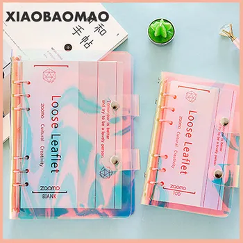 

A5 A6 PVC Rainbow laser Transparent Notebook diary Cover+Inside page Glitter Loose leaf Note Book Planner Clip Office Supplies